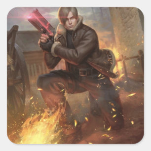 Pegatina Cuadrada RE4 León en la aldea