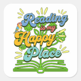 Pegatina Cuadrada Reading is My Happy Place Colorful Square Sticker