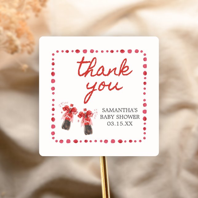 Pegatina Cuadrada Ready to Pop Baby Shower  (She's Ready to Pop Cola Baby Shower Sticker)