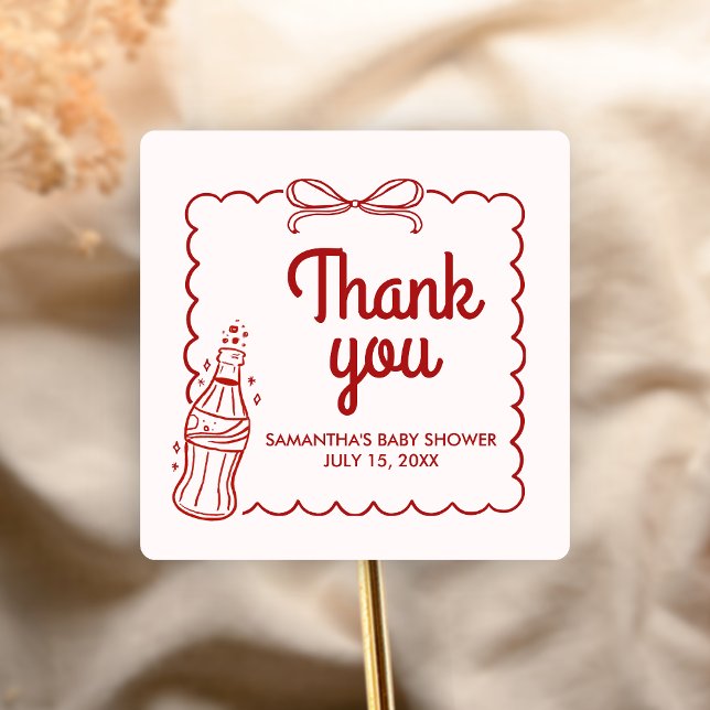 Pegatina Cuadrada Ready to Pop Soda Baby Shower (She's Ready to Pop Baby Shower Sticker)