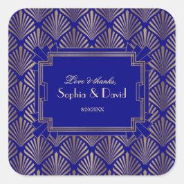 Pegatina Cuadrada Real Marina Oro Azul Gran Gatsby Art Deco Boda