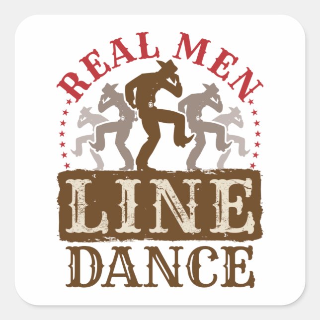 Pegatina Cuadrada Real Men Line Dance Country Dancing (Anverso)
