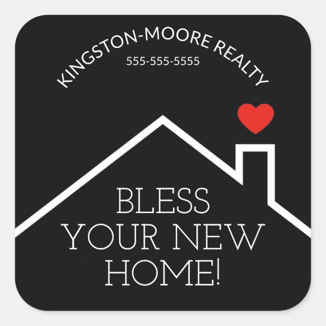 Pegatina Cuadrada Realtor Personalizado del corazón de la casa (Anverso)