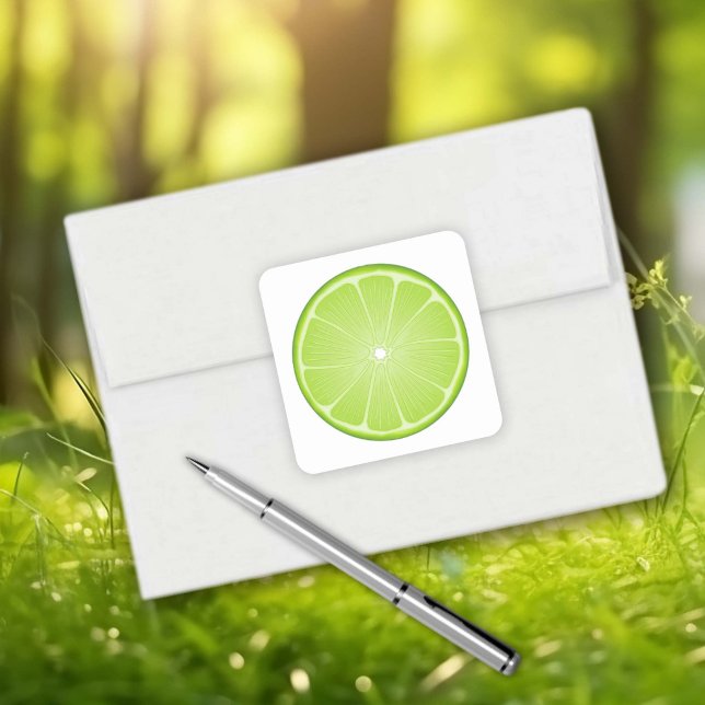 Pegatina Cuadrada Rebanada de Lima (Stick these bold Lime Slice stickers anywhere for an instant pop of citrus fun!)