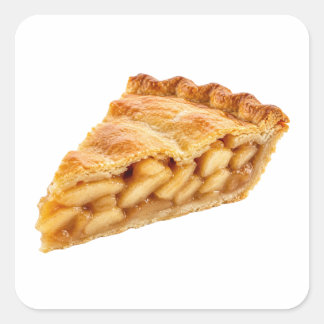Pegatina Cuadrada Rebanada de Tarta de Manzana Aislada sobre Blanco