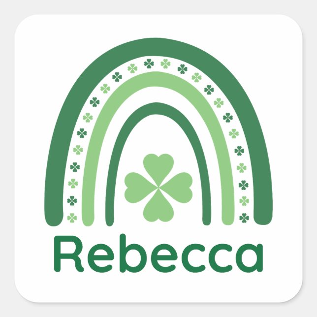 Pegatina Cuadrada Rebecca Name Clover Boho Rainbow (Anverso)