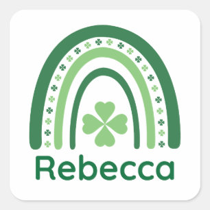 Pegatina Cuadrada Rebecca Name Clover Boho Rainbow