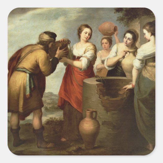 Pegatina Cuadrada Rebecca y Eliezer en bien, c.1665 (Anverso)