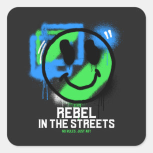 Pegatina Cuadrada Rebelde en las calles Graffiti Sonriente Arte Urba