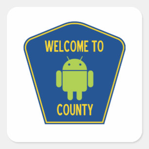 Pegatina Cuadrada Recepción al condado androide (Rótulo de Droid d