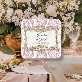 Pegatina Cuadrada Recepción de Bodas Vintage de Flor Rosa de Toile F