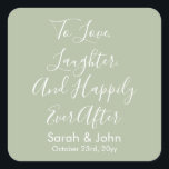 Pegatina Cuadrada Recepción de casamiento con guión personalizado de<br><div class="desc">para amar las risas y felizmente, siempre después de pegatinas de boda personalizados, para moda de recepción almuerzo almuerzo almuerzo, pegatina de caligrafía hen do bach, para ir a trajes de favores, fiesta de compromiso de pareja ducha de novia, bolsa de bienvenida de invitado nombre personalizado, cita de cita de...</div>