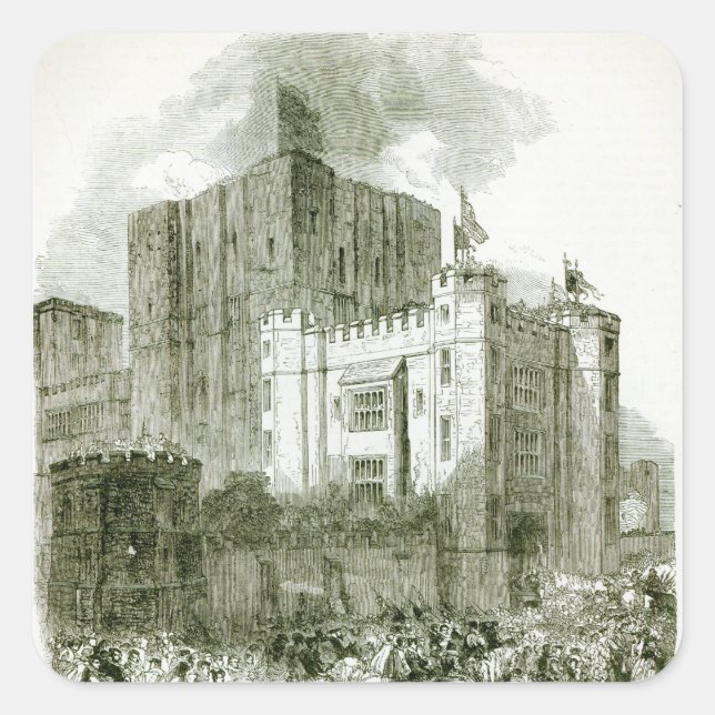 Pegatina Cuadrada Recepción de la Reina Isabel en Kenilworth (Anverso)