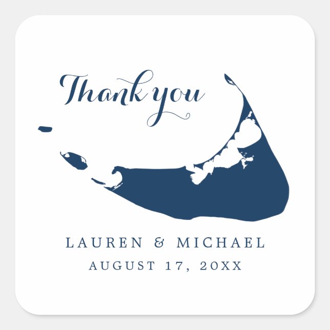 Pegatina Cuadrada Recepción del mapa de la isla Nantucket de la Mari (Anverso)