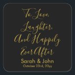 Pegatina Cuadrada Recepción personalizada de Boda Dorada Negra Perso<br><div class="desc">para amar la risa y felizmente, siempre después de pegatinas de boda personalizados, para moda de recepción almuerzo almuerzo almuerzo, pegatina de caligrafía hen do bach, para ir a trajes de favores, fiesta de compromiso pareja ducha de novias, bolsa de bienvenida de invitado nombre personalizado, cita de cita de la...</div>