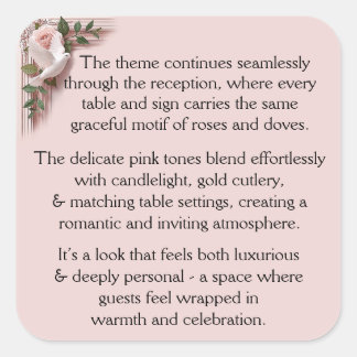 Pegatina Cuadrada Reception Ceremony -  Pink Roses & Doves