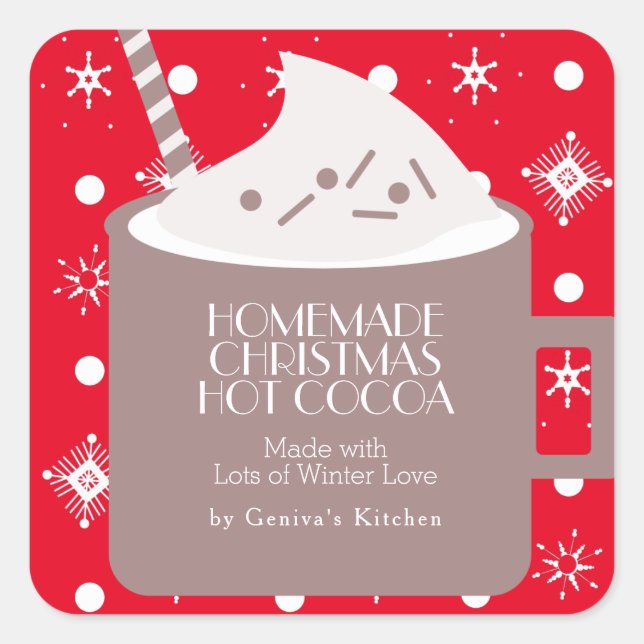Pegatina Cuadrada Receta Casera de Chocolate Caliente de Navidad Reg (Anverso)