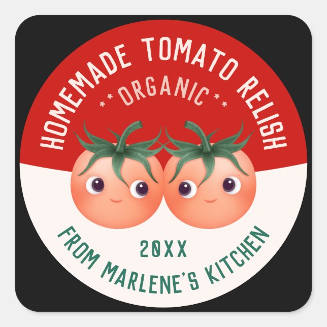Pegatina Cuadrada Receta casera de enlatado de tomate fresco (Anverso)