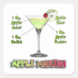 Pegatina Cuadrada Receta de cóctel Appletini aka Apple Martini Arte