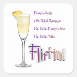 Pegatina Cuadrada Receta de cóctel Flirtini Piña Mimosa Arte