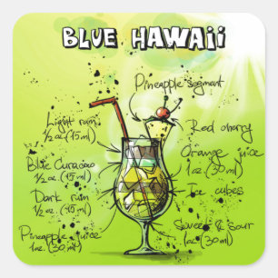 Pegatina Cuadrada Receta de cóctel tropical Bar