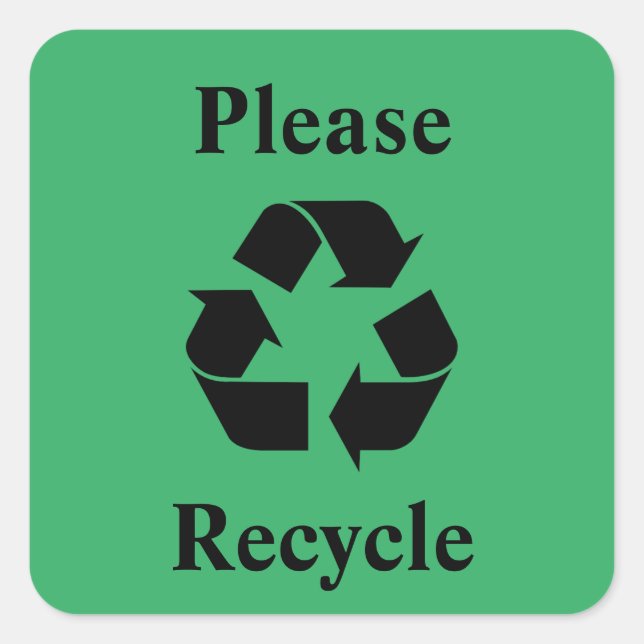 Pegatina Cuadrada Reciclar con símbolo de reciclaje en verde (Anverso)