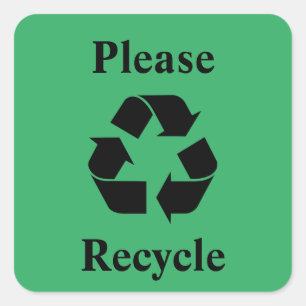 Pegatina Cuadrada Reciclar con símbolo de reciclaje en verde