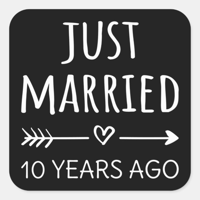 Pegatina Cuadrada Recién casados hace 10 años (Anverso)
