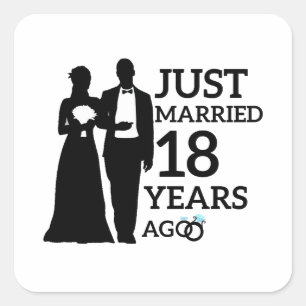 Pegatina Cuadrada Recién Casados Hace 18 Años, Pareja de Aniversario