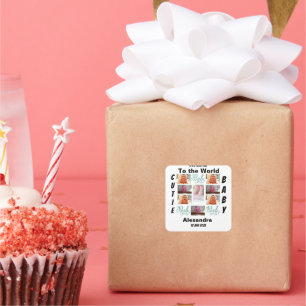 Pegatina Cuadrada Recién nacido personalizado 11 Collage de fotos Pe