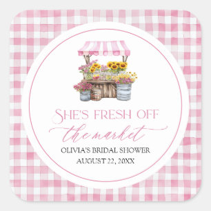 Pegatina Cuadrada Recién Salida del Mercado de Agricultores Despedid