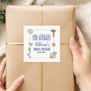 Pegatina Cuadrada Recién salido del mercado Despedida de soltera Bie