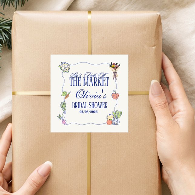 Pegatina Cuadrada Recién salido del mercado Despedida de soltera Bie (Fresh Off the Market Bridal Shower Welcome To Square Sticker)