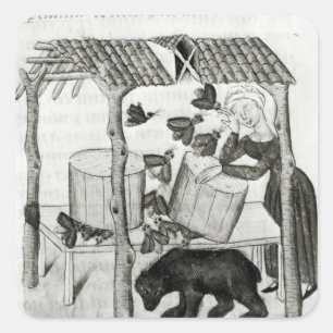 Pegatina Cuadrada Recogida de la miel