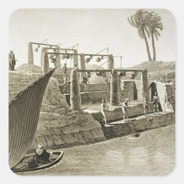 Pegatina Cuadrada Recolección de agua del Nilo, placa 6 de Volúmenes (Anverso)