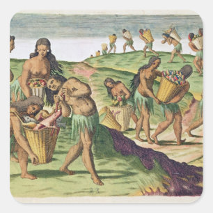 Pegatina Cuadrada Recolección de comida para la tienda comunal