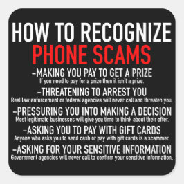 Pegatina Cuadrada Reconocer estafas telefónicas - Lista de prevenció