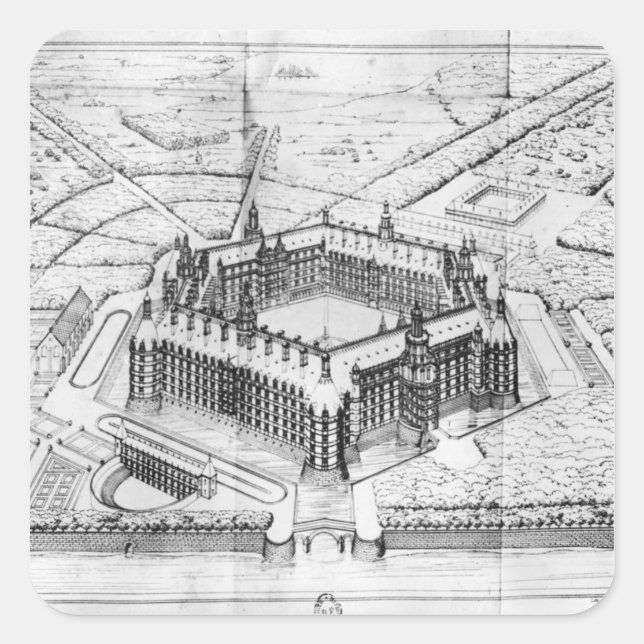 Pegatina Cuadrada Reconstrucción de la abadía temática (Anverso)