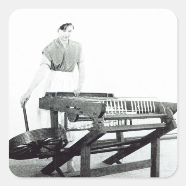 Pegatina Cuadrada Reconstrucción de la 'Jenny' de Hargreaves (Anverso)