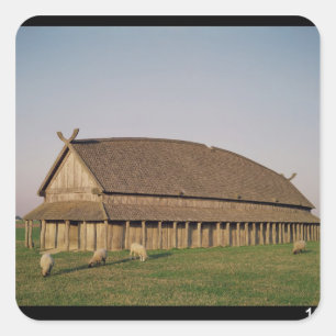 Pegatina Cuadrada Reconstrucción de una casa vikera del siglo XI