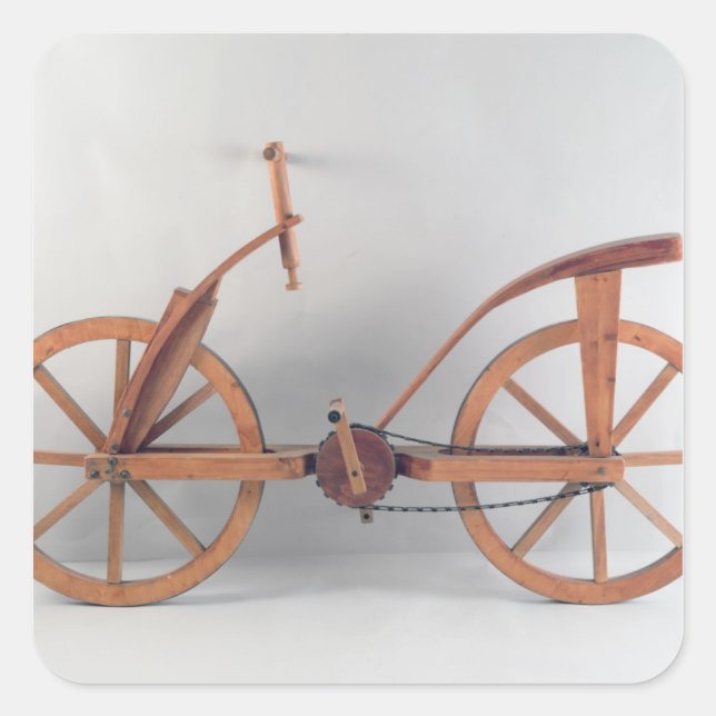Pegatina Cuadrada Reconstrucción del diseño de da Vinci (Anverso)
