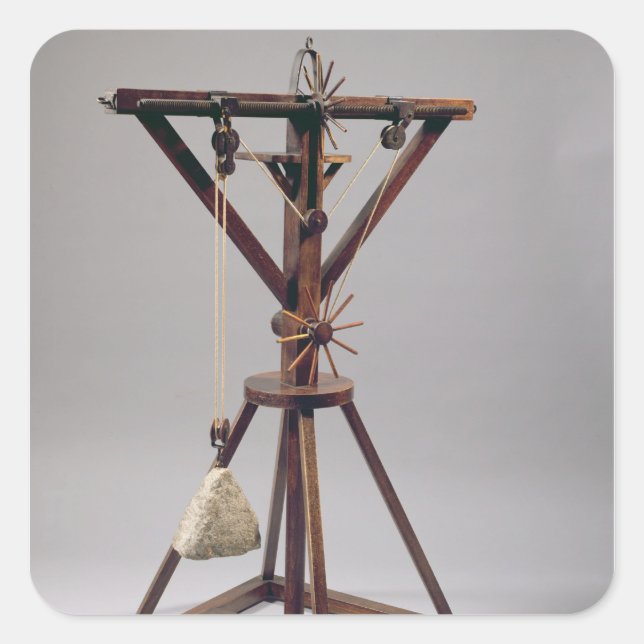 Pegatina Cuadrada Reconstrucción del diseño de da Vinci (Anverso)