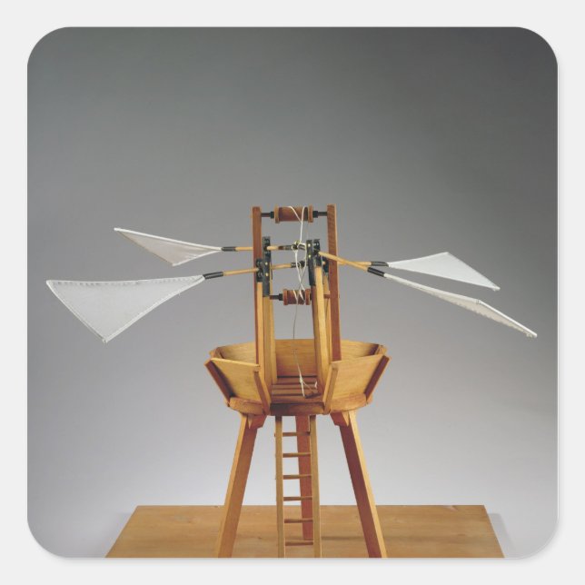 Pegatina Cuadrada Reconstrucción del modelo del diseño de da Vinci (Anverso)