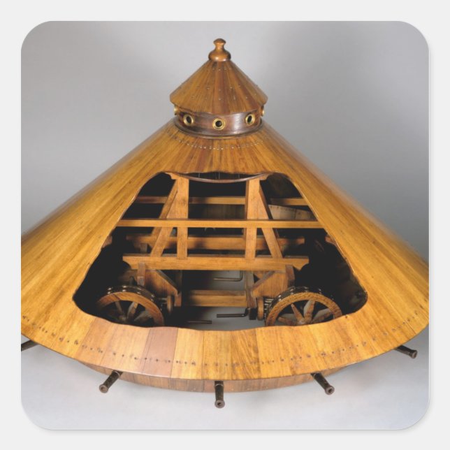 Pegatina Cuadrada Reconstrucción del modelo del diseño de da Vinci (Anverso)