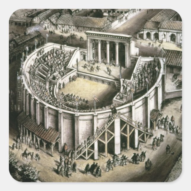 Pegatina Cuadrada Reconstrucción del teatro, siglo II romano (Anverso)