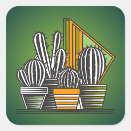 PEGATINA CUADRADA RECOPILACIÓN DE CACTUS PEQUEÑO DE SPIKEY