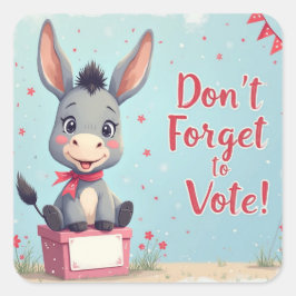 Pegatina Cuadrada Recordatorio de Votación del Burro Alegre