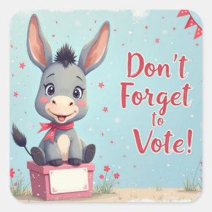 Pegatina Cuadrada Recordatorio de Votación del Burro Alegre