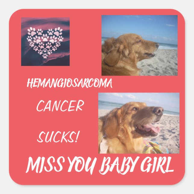 Pegatina Cuadrada Recordatorio del Ángel del Perro Keepsake (Anverso)