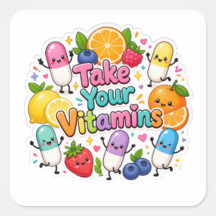 Pegatina Cuadrada Recordatorio Diario de Vitaminas Sticker
